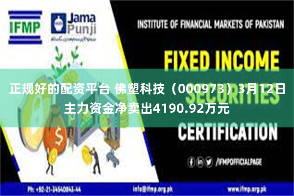正规好的配资平台 佛塑科技（000973）3月12日主力资金净卖出4190.92万元