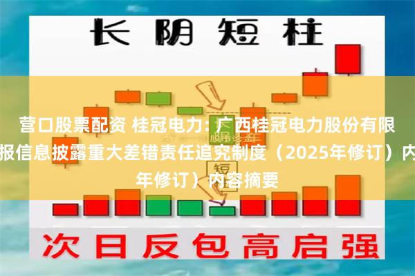 营口股票配资 桂冠电力: 广西桂冠电力股份有限公司年报信息披露重大差错责任追究制度（2025年修订）内容摘要